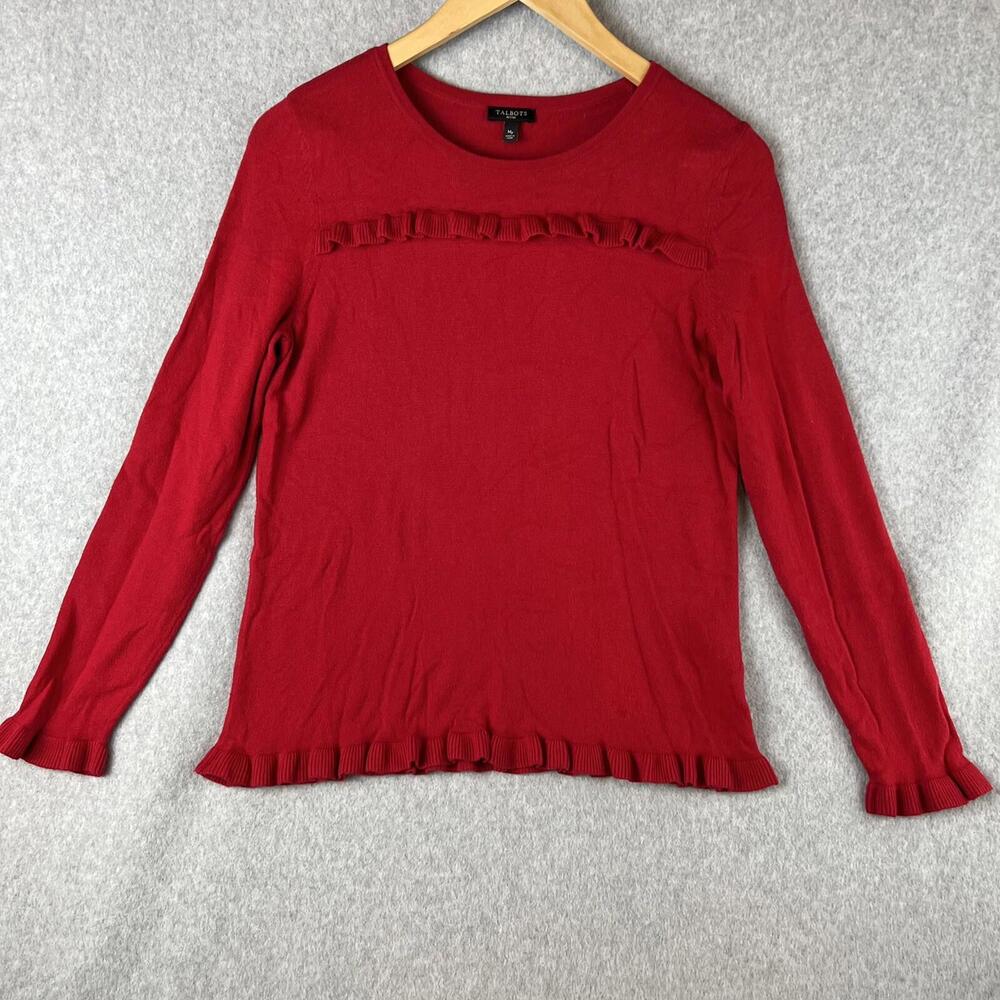 Talbots Cashmere Blend Sweatshirt Womens Petite Size M Ruffled Long Sleeve